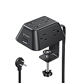 TROND Desk Clamp Power Strip with 5 AC Outlets and 3 USB Ports, Black | Desk Mount Charging Station, Fit 1.97in Tabletop Edge Thick, 1440J, 6FT Extension Cord, for Home Office Gaming Accessories