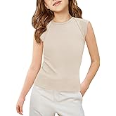 Haloumoning Girls Short Cap Sleeve Tank Tops Kids Summer Ribbed Knit T Shirts Tunic Tops 5-14 Years