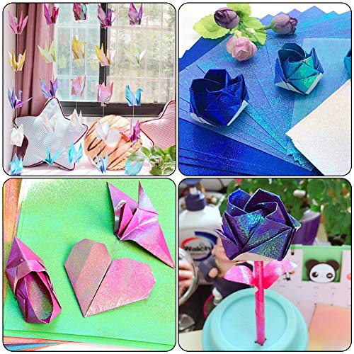 BigOtters Origami Paper, 200 Sheets Shiny Iridescent Paper 2 Sizes Square Folding Paper Handcraft Paper Decoration Paper for Kid DIY Paper Crane Stars Airplanes Teaching Arts Craft, 10 Colors