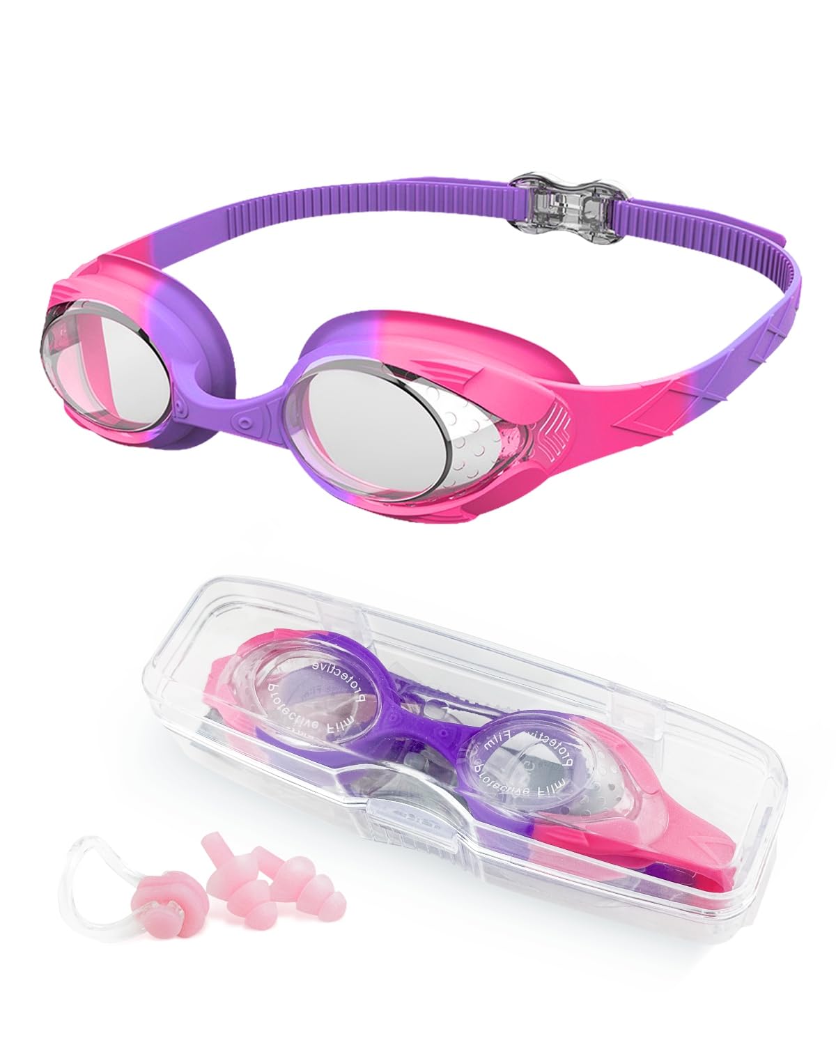 Victoper Kids Swimming Goggles 6-14 Years, Purple Pink, Anti-Fog, UV Protection, Water, Flexible, Plastic Lens & Frame, Silicone Strap, Adjustable, Unisex, Solid