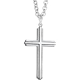 Amazon Essentials Embossed Satin and Polished Cross Pendant Necklace, 24"