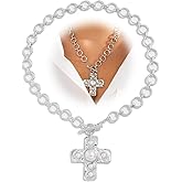 Chunky Gold Large Pearl Cross Necklace for Women Trendy Silver Statement Big Pearls Pendant Choker Necklaces Thick Vintage Toggle Charm Chain Jewelry