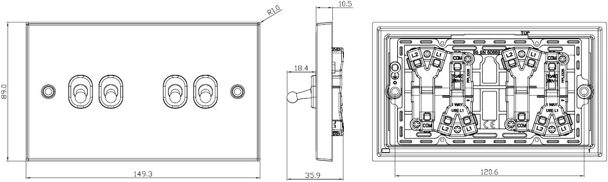 Knightsbridge CSTOG4AB 10AX 4G 2 Way Toggle Switch - Square Edge Antique Brass - Image 3