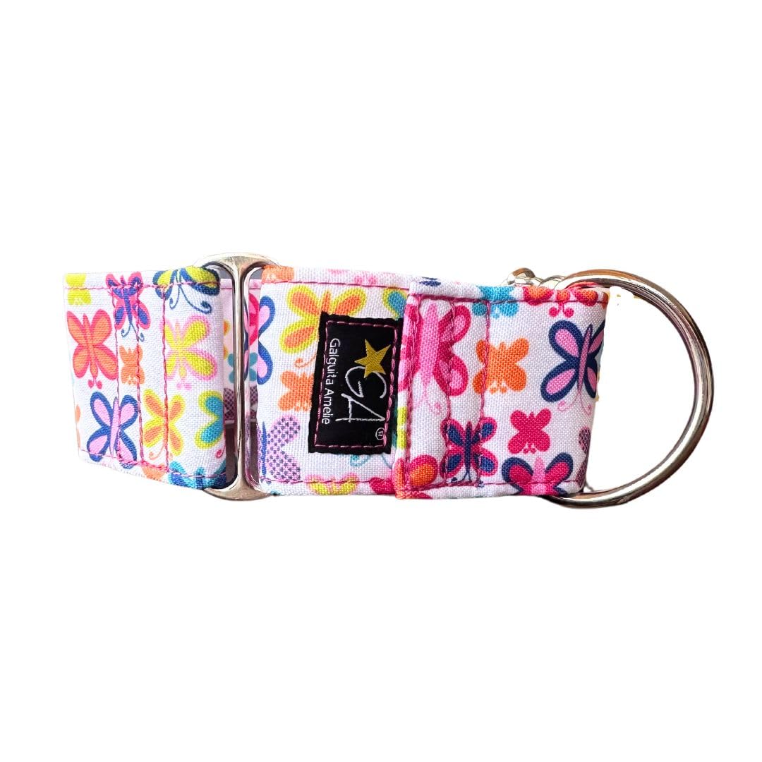 Galguita Amelie 5 cm Wide Size M (30-39 cm) Collar for Dogs, Butterflies
