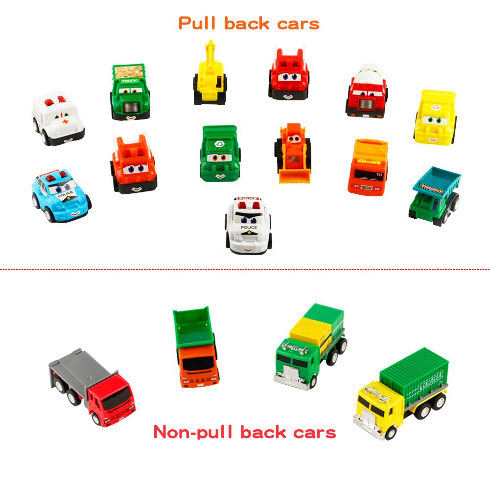 Polizeiauto Spielzeug Rennauto Baufahrzeuge Kinder Zurückziehen Auto Miniaturautos Set für Kinder mit 17 Auto