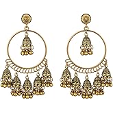 Vintage Bohemian Tassel Drop Chandelier Earrings for Women Bridal Wedding Dangle Boho Beads Tribe Traditional Jhumka Jhumki Bells Indian Earring Ethnic Tribal Gypsy Bollywood Jewelry Gifts