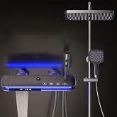 BEITH Thermostatic Shower System, 4 Piano Keys UFO Shower Faucet Set, 31x20cm Square Shower Set, Digital Display, 360&deg; LED Ambient Light, Hydroelectric Power, with Bathtub Faucet (Gun Gray)