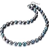 YAMI Tahitian Pearl Necklace, Natural Black Saltwater Cultured Baroque Pearls, 18+2 Inch with 925 Sterling Silver Clasp, Luxury Jewelry Gift for Women, Mother, Wife