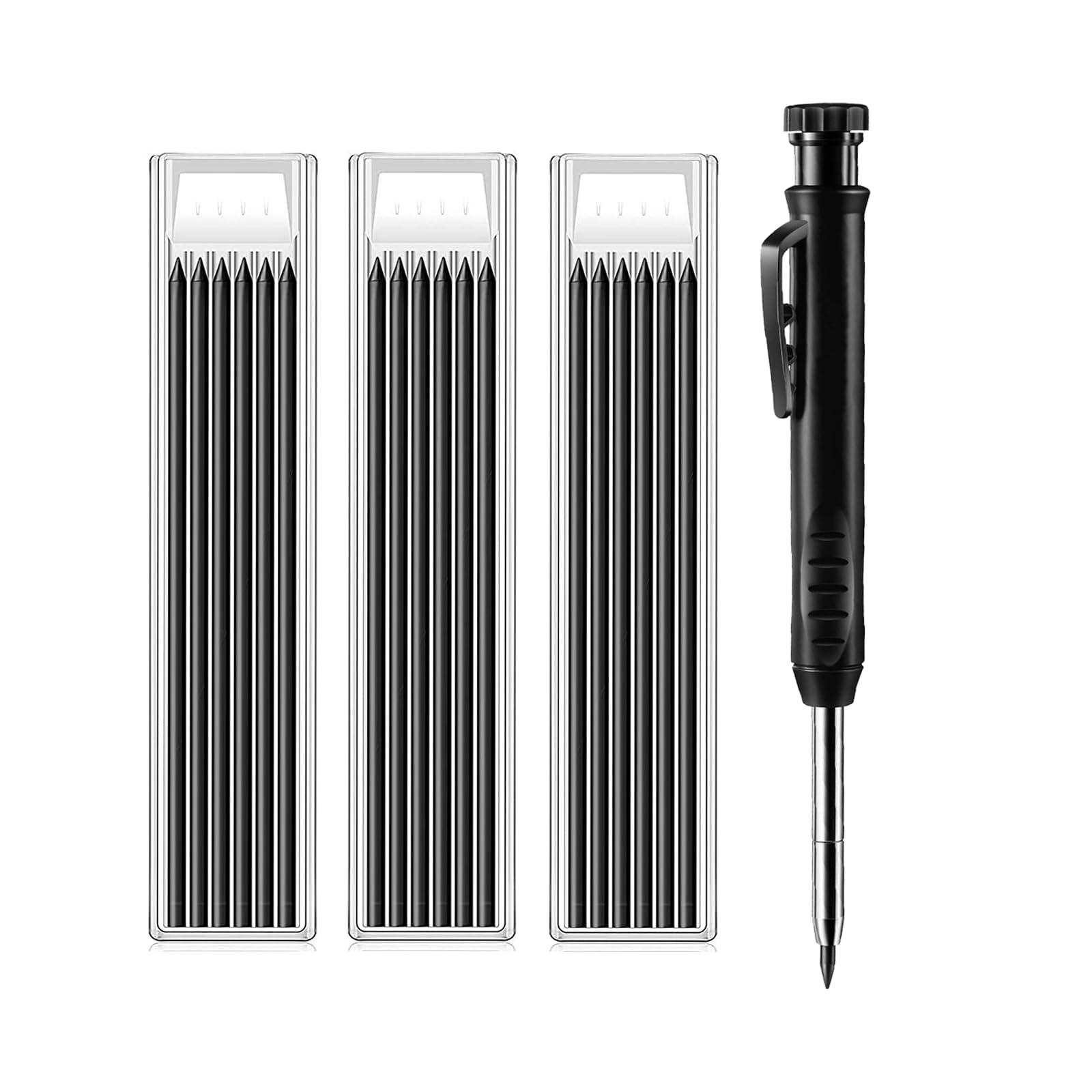 Carpenters Pencil with 18 Tracer Pencil Refills, Black Work Pencils for Builders Woodworking Building Construction Art Creation for Carpenters Builders Designers