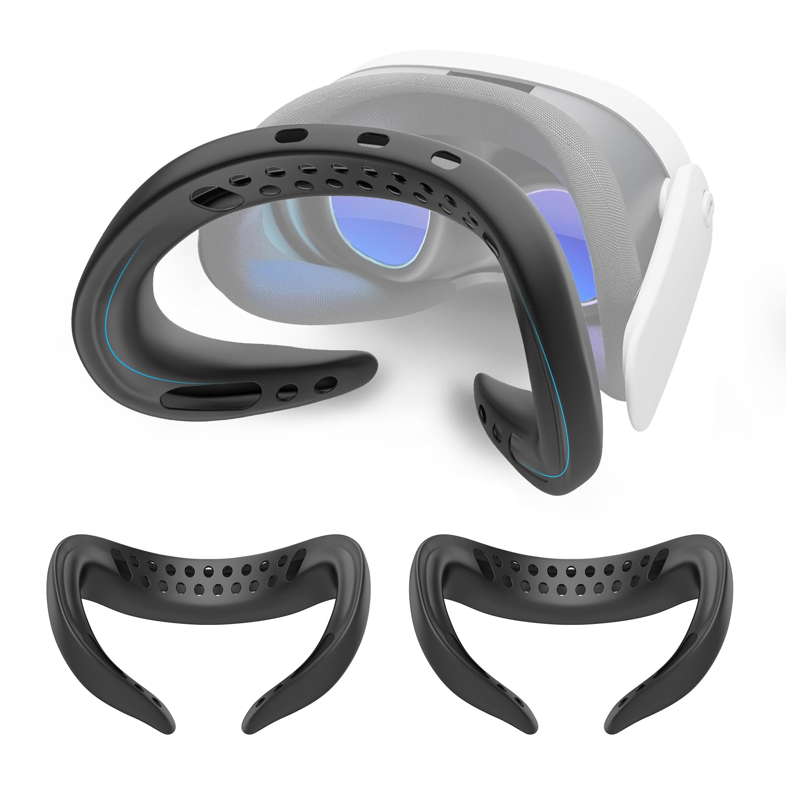 Photo 1 of 2-Pack Silicone Face Pad Compatible with Meta Quest 3, VR Cushion Replacement Covers for Headset - Black