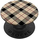 Beige Black Plaid Pattern PopSockets Adhesive PopGrip