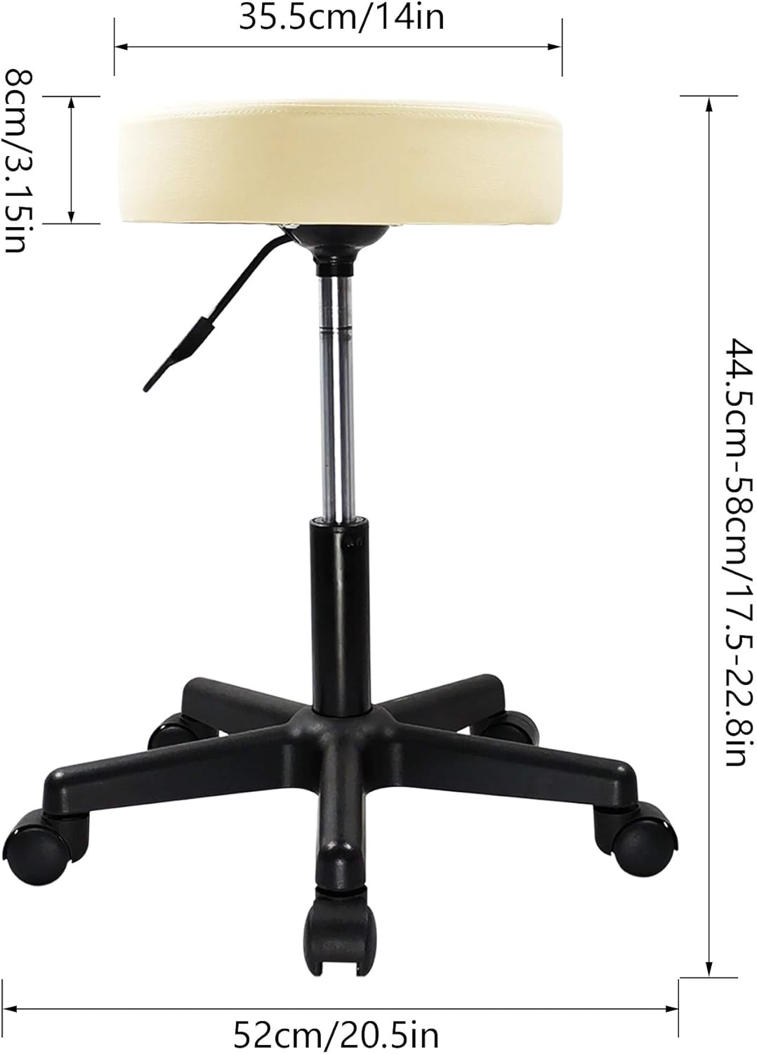 KKTONER Round Rolling Stool PU Leather Height Adjustable Swivel Drafting Work SPA Medical Salon Stools Chair with Wheels Beige: Furniture & Decor