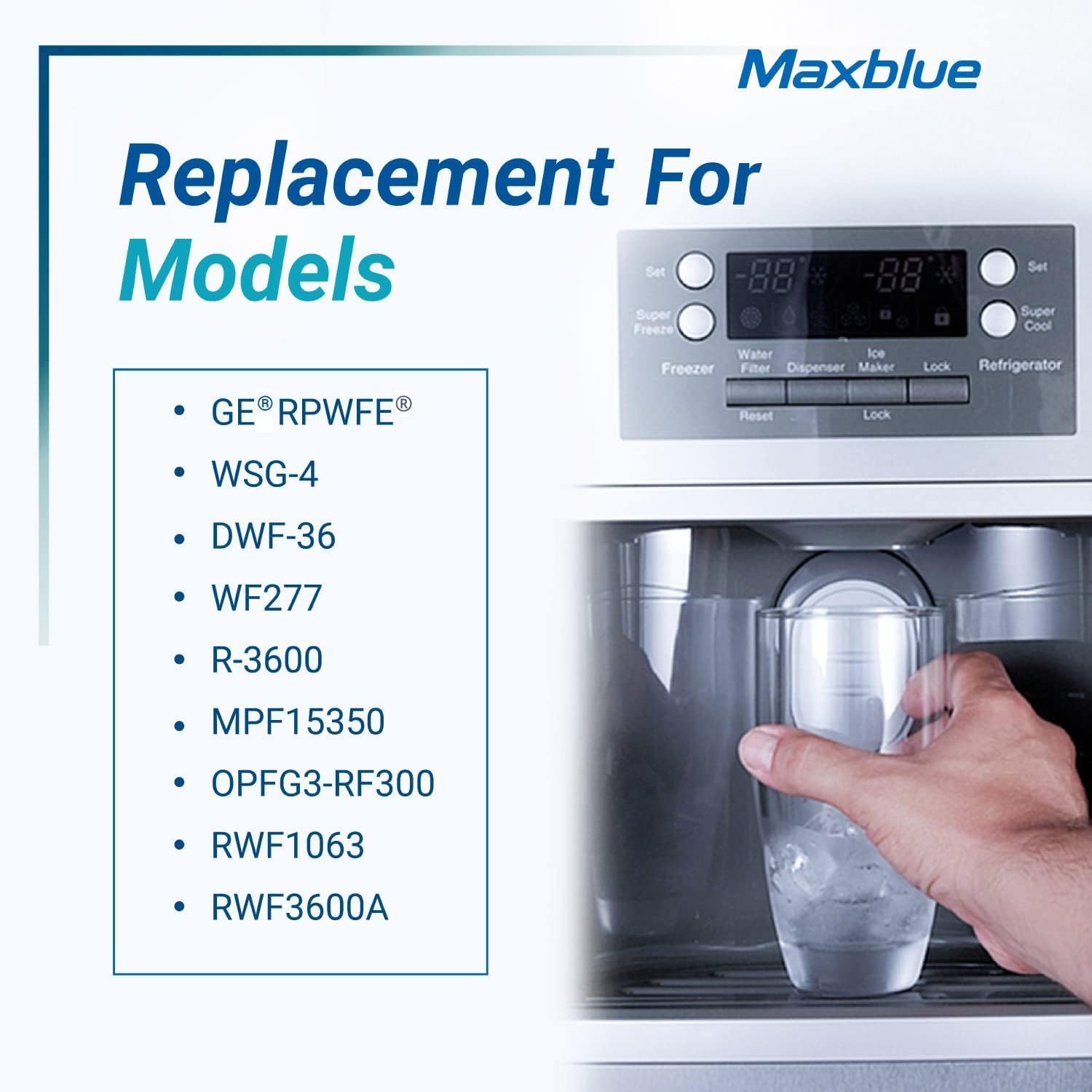 Maxblue Replacement for GE® RPWFE®, RPWF (with CHIP) Refrigerator Water Filter, Compatible with WSG-4, WF277, GFE28GMKES, PFE28KBLTS, GFD28GSLSS, PWE23KSKSS, GYE22HMKES, DFE28JSKSS