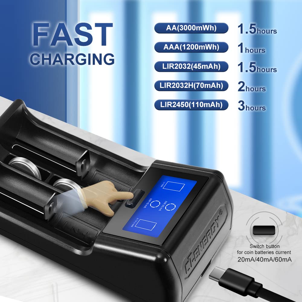 Rechargeable 2032 Battery Charger Set Include LIR2032 Lithiuim 1.5V AA AAA High Capacity Smart Universal Charging (Total 7 Pcs)…