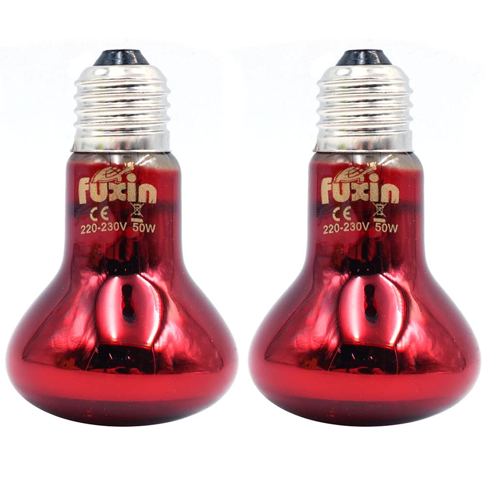 ANCLLO 2pcs Reptile Heating Bulbs, Durable Infrared Heat Lamp Warming Light Bulb Red Pet Light for Reptile and Amphibian Lizard Tortoise Spider Snake Chameleon 220-230V(50W)