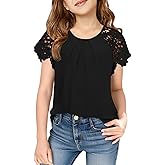 Haloumoning Girls Lace Short Sleeve T Shirts Kids Cute Pleated Blouse Summer Casual Tops Tees 5-14 Years