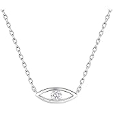 LynChoe Lab Grown Diamond Evil Eye Necklace in S925 Sterling Silver Necklace,Sterling Silver Evil Eye Necklace, VVS1-VS1 Clarity, E-F Color (Silver)