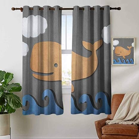 Modern Farmhouse Country Curtains Whale Wooden Paper Like Designed