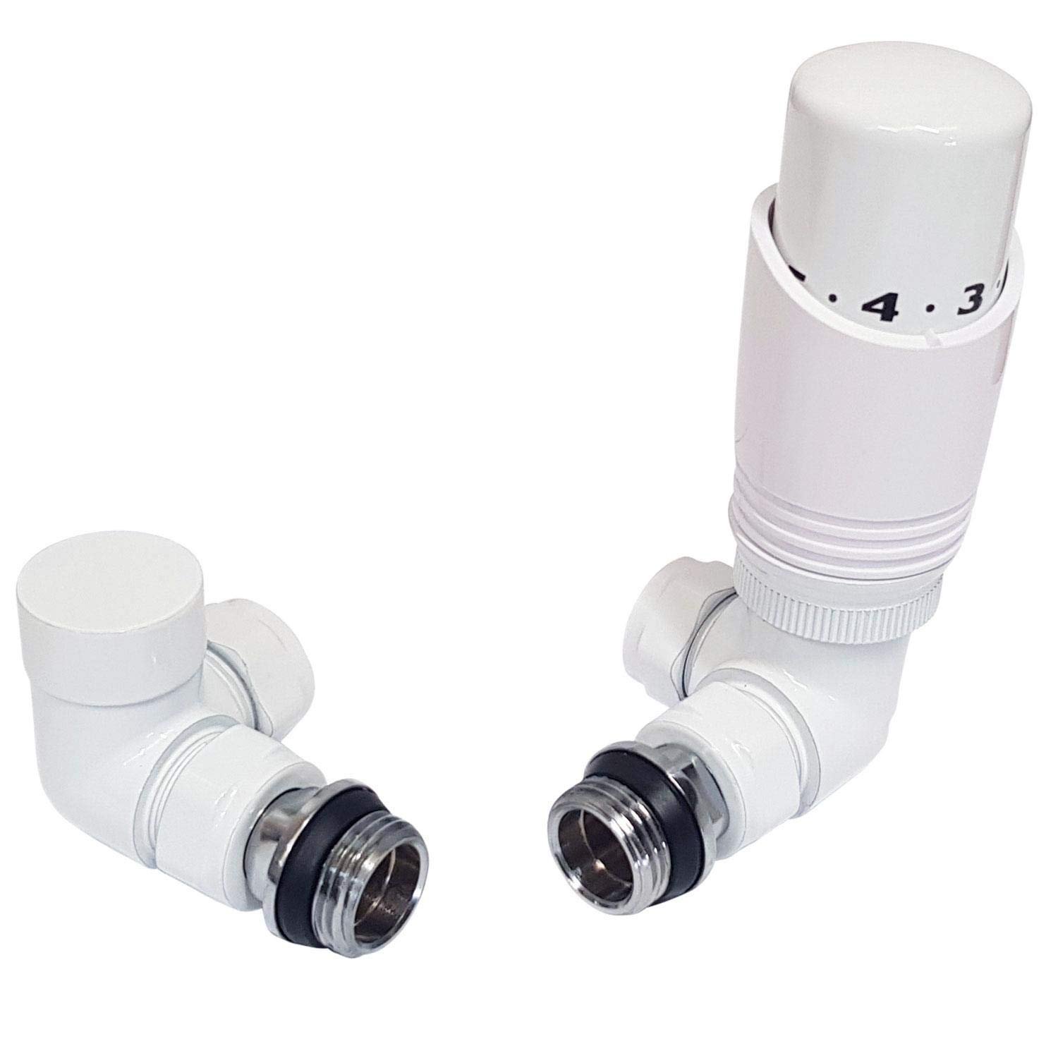 Thermostatic Radiator Valve Set - White Radiator Valves inc. Corner TRV & Lockshield | Delta