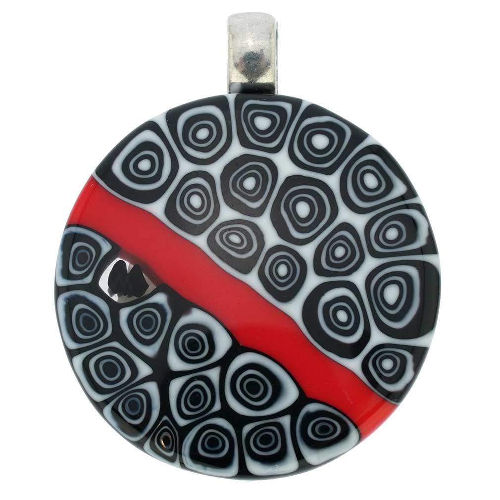 Glass Of Venice Murano Glass Abstract Millefiori Round Pendant - Red and Black