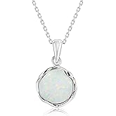 ADITA GOLD 925 Sterling Silver White Opal Necklace, Dainty 12mm Round Gemstone Pendant, October Birthstone Bridal Wedding Jewelry, Handmade Vintage Statement Jewel for Classy Brides and Women