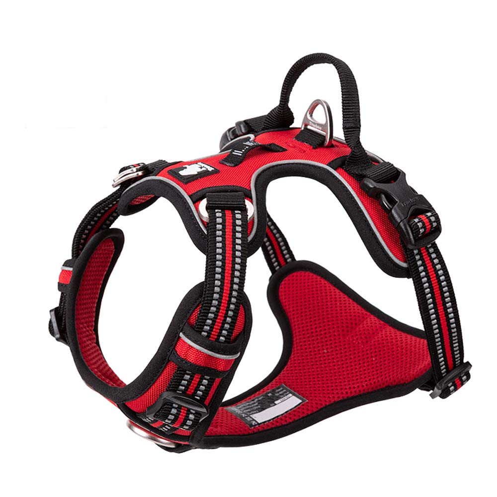 Dog Harness No Pull Adjustable Reflective Step-in Soft Nylon For Small Large Pet TLH56512(L, Red)