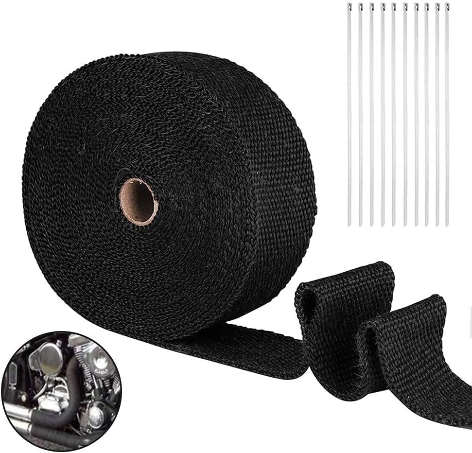 Heat Tape Fibreglass 10 m Exhaust Tape + Cable Tie for Manifold Car Motorcycle Thermal Band Manifold Tape