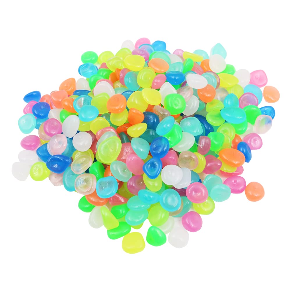 VOANZO 300pcs Glowing Stone Luminous Cobblestones, Glowing Pebbles Luminous Stone for Garden Pebbles Gravel Garden Pathway Yard Aquarium Fish Tank Decoration(17-13mm, Mixed Color)