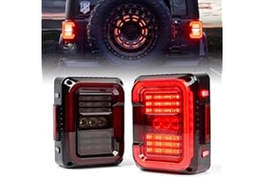Xprite Smoked C-Shaped JK LED Tail Lights Compatible with 2007-2018 Jeep Wrangler JK JKU Sport Sahara Rubicon, DOT Approved, 30W Super Bright Reverse, Plug and Play Brake Turn Signal Running Lights