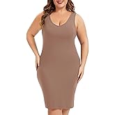 Wikoan Women's Plus Size Full Slip Dress Soft V-Neck Under Dress Sleeveless Tank Top Dress Wide Strap Slip Nightgown XL-5XL