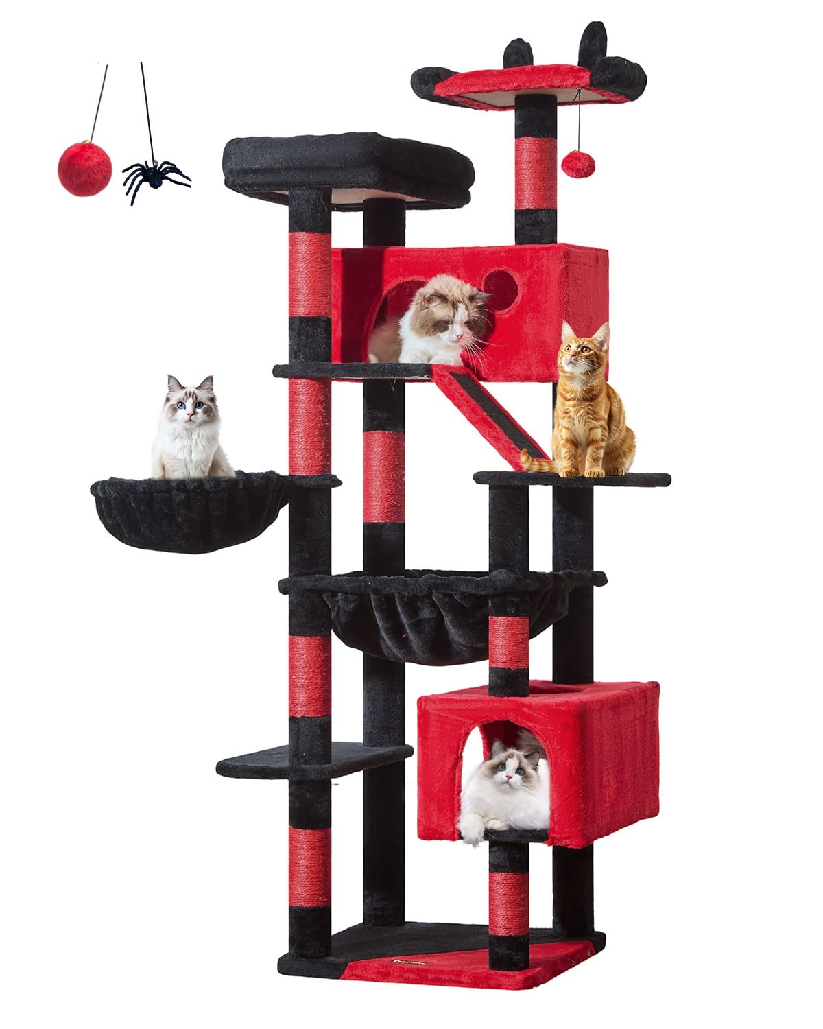 Taoqimiao Gothic Cat Tree 71-Inch, Cat Tower for Indoor Cats Large Adult, Multi-Level Large Cat Condo, 8 Sisal Scratching Posts, Metal Frame Cozy Hammock, Scratch Board, 2 Top Perches, MS026LBR Image