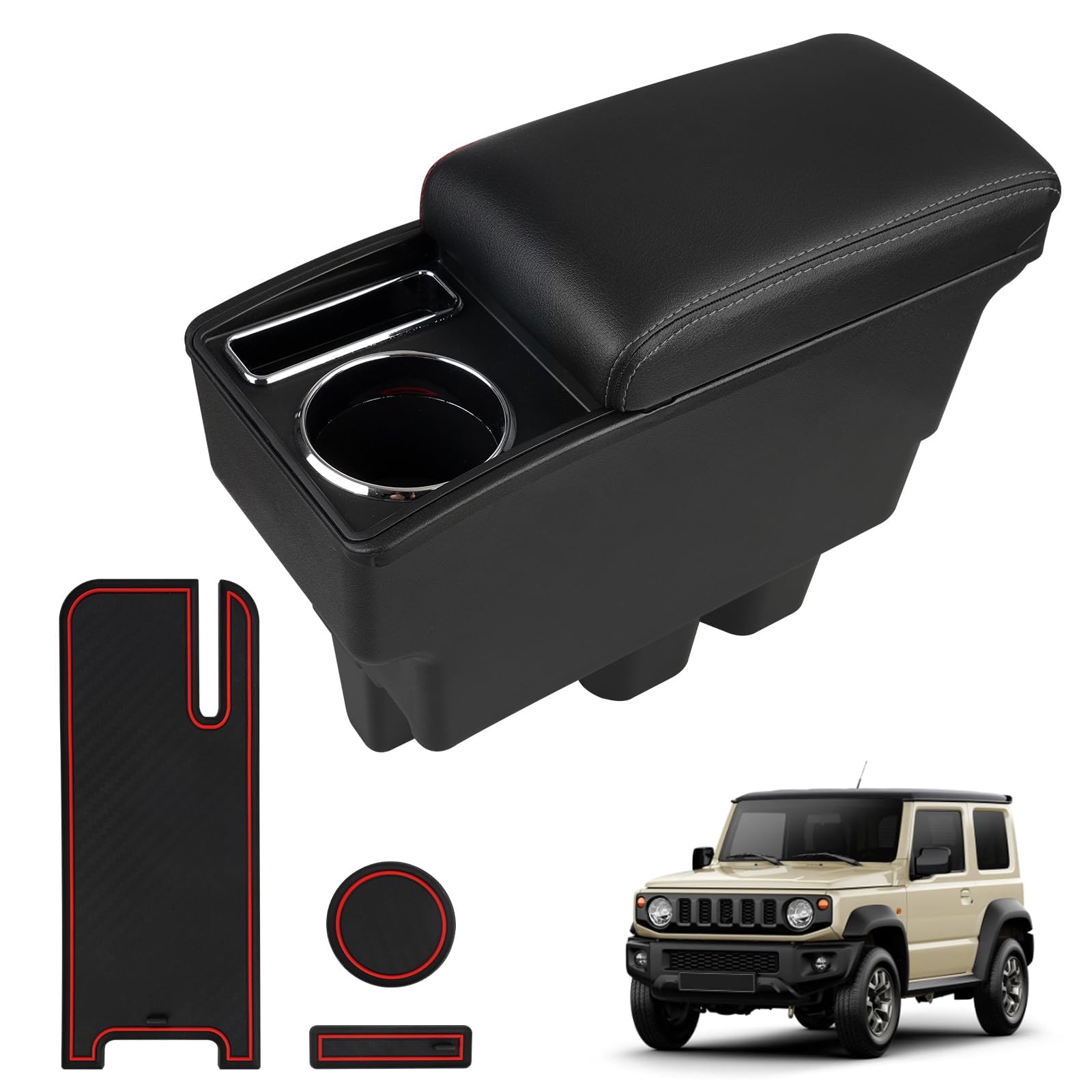 Photo 1 of Dexepe Consoles Armrest Compatible with Suzuki Jimny JB64W JB74W 2018-2025 Center Console Box Armrest Box Black Cup Holder Black Jimny Accessories