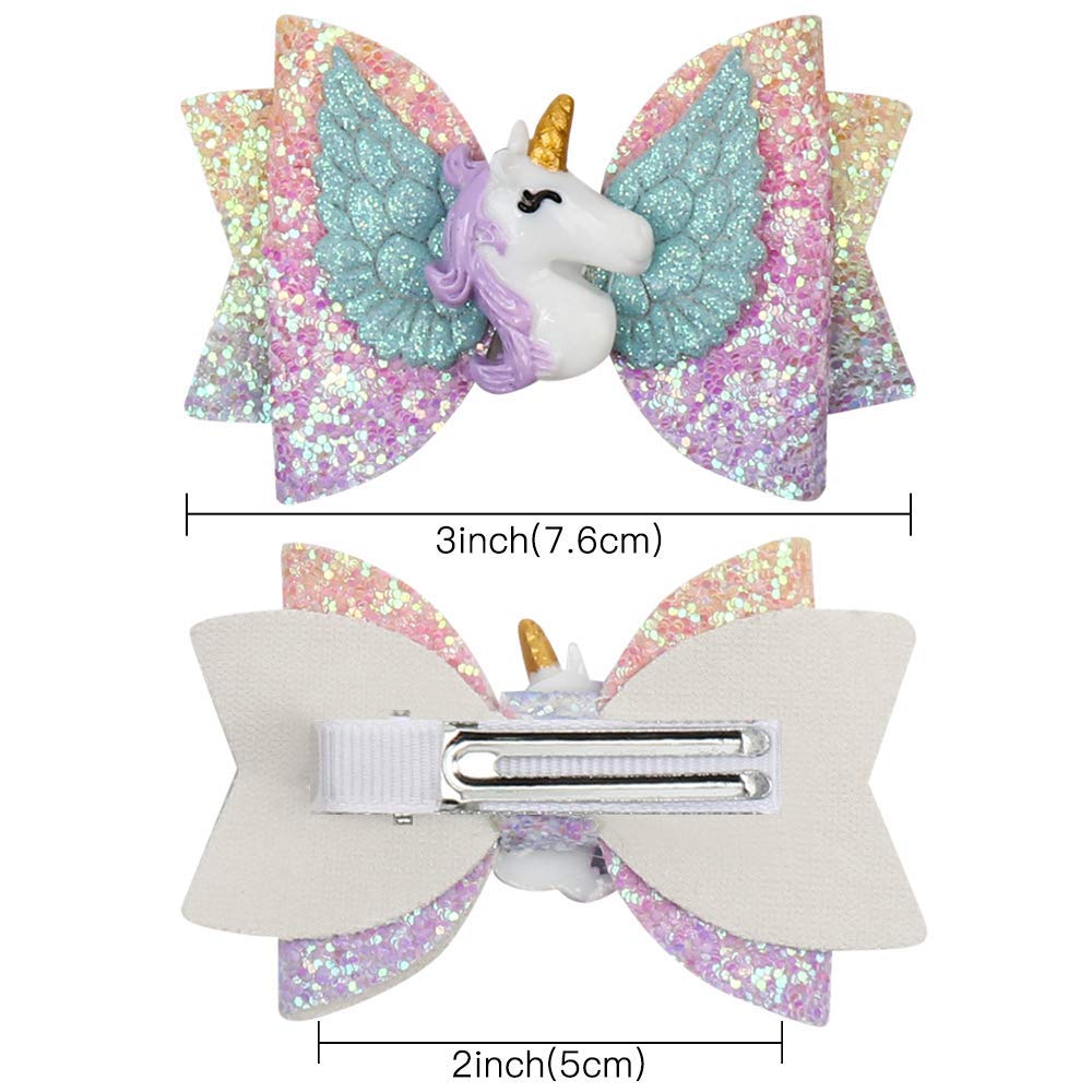 8pcs Unicorn Hair Bows for Girls 3 Inch Girls Hair Bows Glitter Grosgrain Ribbon with Alligator Clips Hair Accessories for Toddler Girls : Beauty