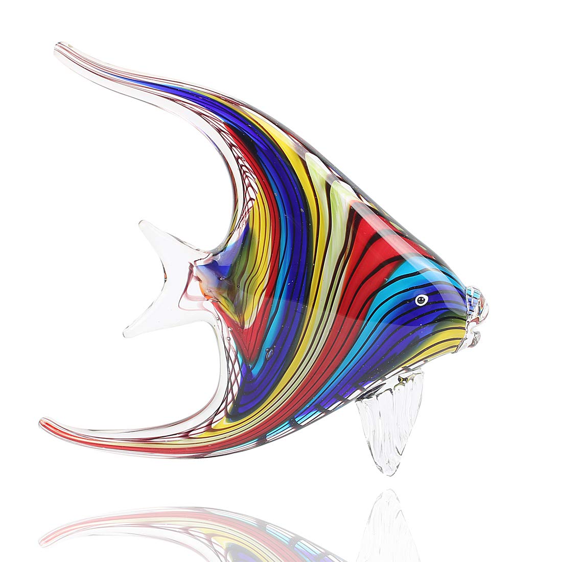 BONAKULA Art Glass Tropical Angel Swallow Fish Blown Handmade Sea Animal Figurine Sculpture Home Decor Collectible Statue Paper Weight Gift Ornament (Colorful)