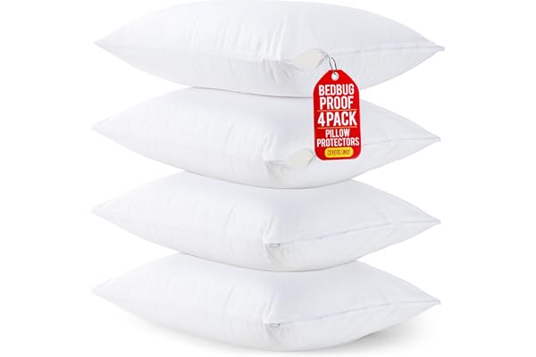 Utopia Bedding Set of 4 Waterproof Pillow Protectors with Zipper Queen Size (White), Ultra Soft Pillow Covers, Bed Bug and Du