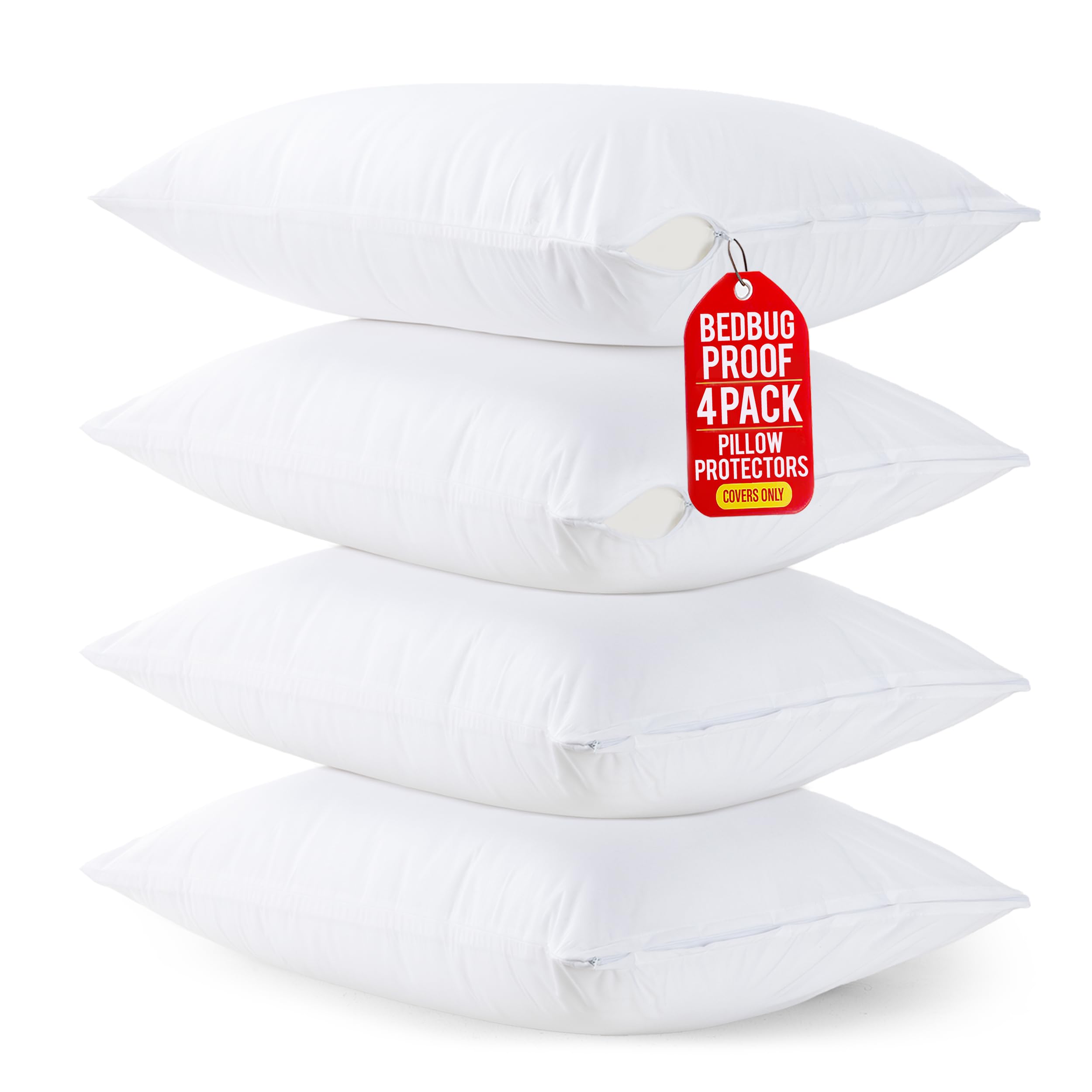 Set of 4 Pillow Protectors with Zipper Queen Size, Pillow Covers