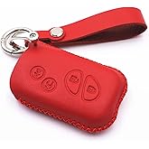 WFMJ Leather Smart 4 Buttons Key Fob Case Cover Chain for Lexus RX350 ES350 IS250 GX460 LX570 (Red)