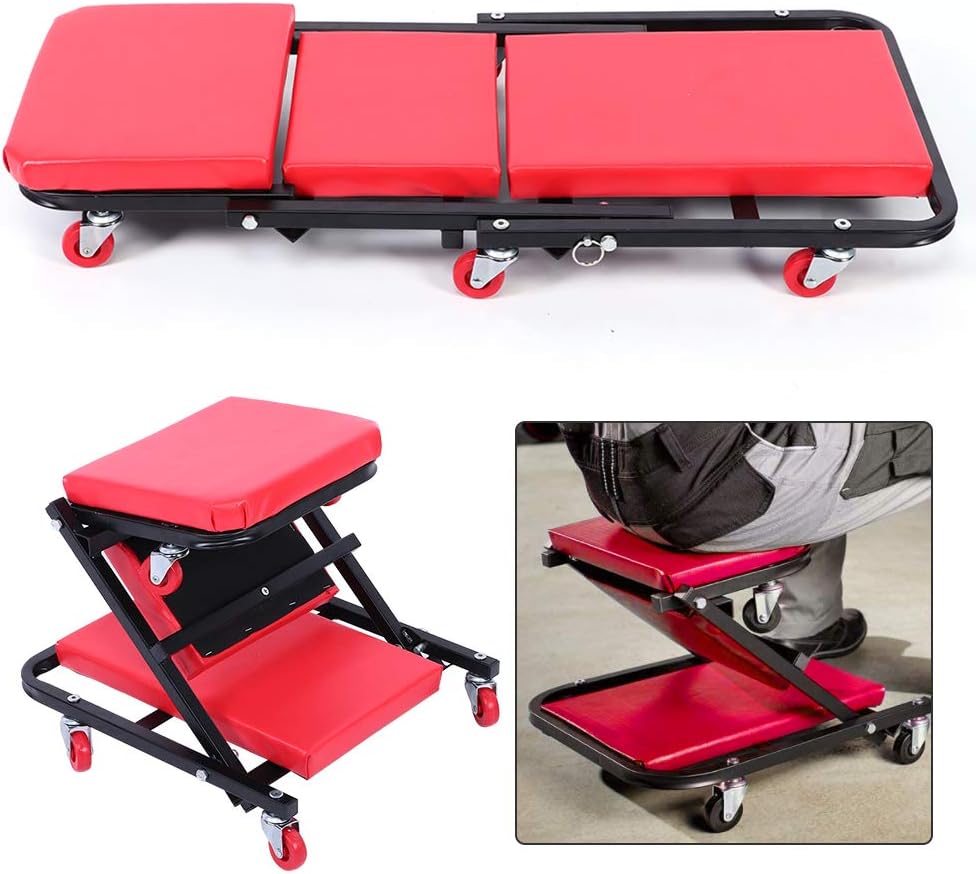 Mophorn Sgabello Da Meccanico Con Ruote, Capacità 136 Kg, Altezza - Foto 5