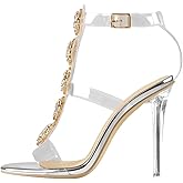 LISHAN Clear Rhinestone Heels for Women Gladiator Strappy Transparent Ankle Strap Crystal Sandals Open Toe Stiletto Heels