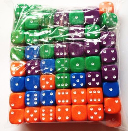 100 six sided dice, 12mm, 25 each in 4 random colours