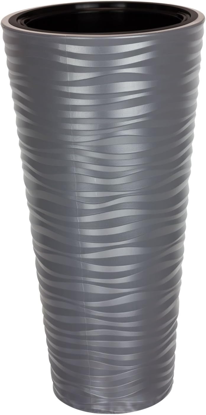 Anthracite plastic flower pot Sahara planter 78.5 cm with inner liner