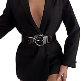 XZQTIVE Wide Elastic Stretch Belts for Women Dresses, Black Red PU Leather with Vintage Chunky Buckle