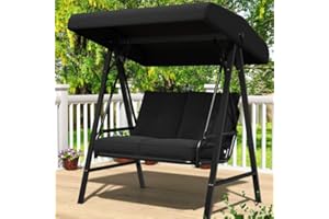 AECOJOY 2-Seat Outdoor Patio Swing Chair with Adjustable Canopy, Porch Swings Chairs for Adult, Outside Swing Bench with Remo