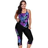 LALAGEN Womens Plus Size Swimsuits 2026 Modest Rash Guard Capris Tankini Bathing Suits Two Piece Bathing Suit Swimwear