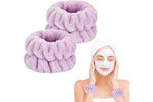 Dorbetar 2 Pcs Wrist Towels for Washing Face, Microfiber Wrist Bands for Washing Face, Spa Wristbands for Washing Face, Fluffy Towel Bands, Arm Bands for Washing Face for Woman Children（Purple）