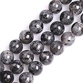 GEM-Inside 12mm Natural Genuine Black Larvikite Labradorite Gemstone Loose Beads Round Energy Stone Power Beads for Jewelry Making 15"