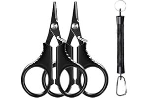 Tcakelox 3.7'' Small Fishing Scissors Stainless Steel Teflon Coated, Non-Slip Grip, Protective Sheath, Blade Tip Protection for Braided Fishing Line