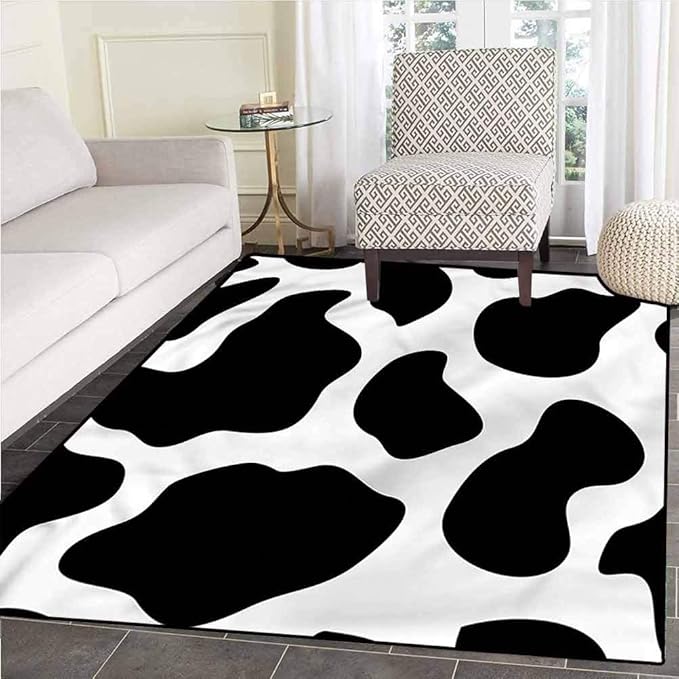 Cow Print Pattern Decorative Rug Home Room Decor Rugs White