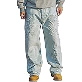 Nutriangee Men's Baggy Wide Leg Jeans, for Men Women Y2k Hip hop Fringe Frayed Edges Streetwear Embroidered Denim Pants