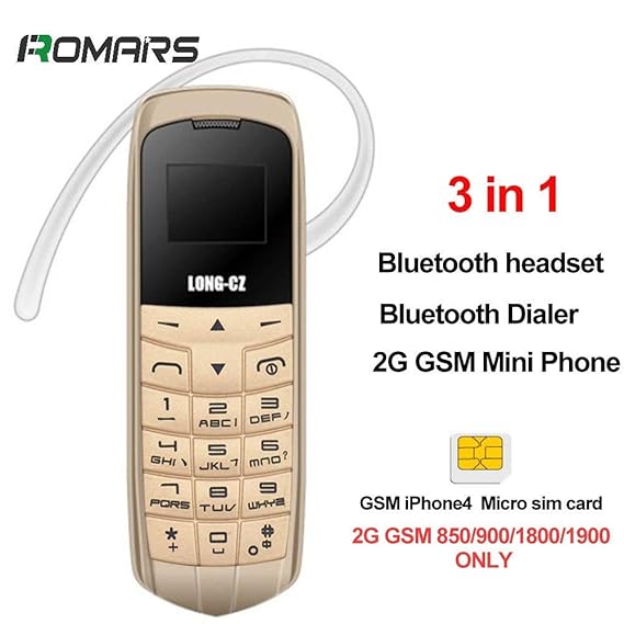 LONG CZ J8 Ultrakleines 3-in-1-Handy, simlockfrei, Bluetooth-Freisprechfunktion und Bluetooth-Kopfhörerfunktion, FM-Radio, Mi